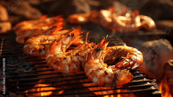 Obraz bounty of the sea: shrimp on the barbie, generative ai
