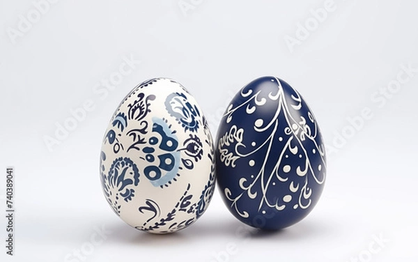 Fototapeta Two hand painted easter eggs, isolated on white background.