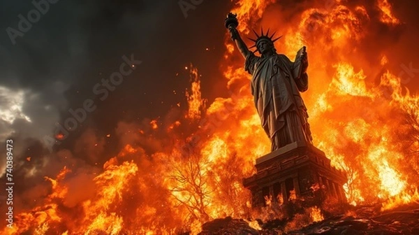 Fototapeta The End of the World Apocalyptic, destroyed new york, epic scene. Created with Generative AI.