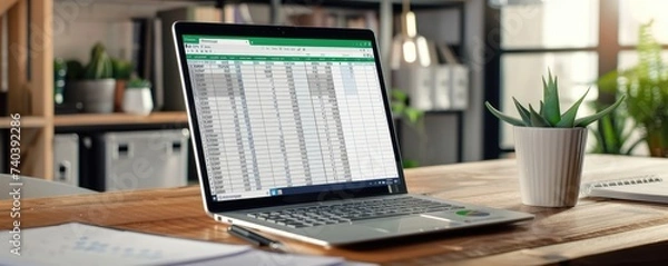 Fototapeta Data and graphs in spreadsheet documents for online analysis