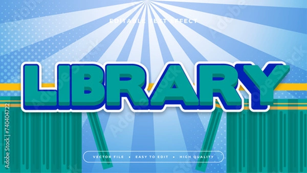 Fototapeta Green blue and white library 3d editable text effect - font style