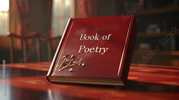 Fototapeta Poetry day background. A book of poetry with a hard cover, aesthetic background, book of poetry