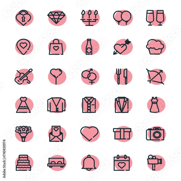Fototapeta set of icons for weddings, vector logo icons