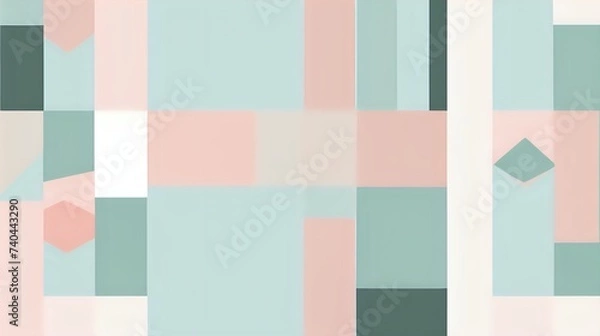 Obraz A minimalist geometric design in pastel shades of mint green and blush pink, adding a modern touch to the background.