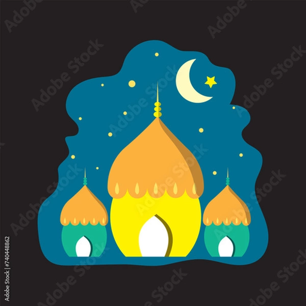 Fototapeta Beautiful mosque at night, vector logo icon