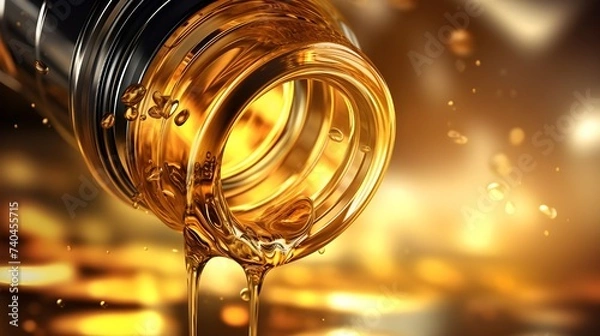 Obraz Refill the car s engine with motor oil Witness the transformation of the bright yellow liquid as it