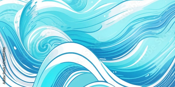 Fototapeta Sea water ocean wave vector background. Blue water ocean sea wave seamless background. Water  ocean wave white and soft blue aqua, teal texture.