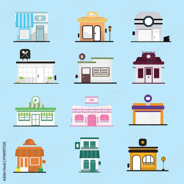 Fototapeta Simple Shop Building Illustration Design Set