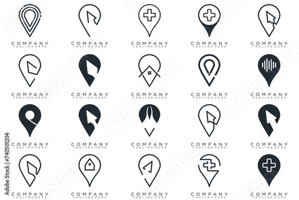 Fototapeta creative pin logo map location, business icon vector