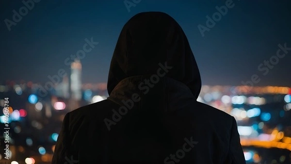 Fototapeta The silhouette of a lone figure, their face hidden from view