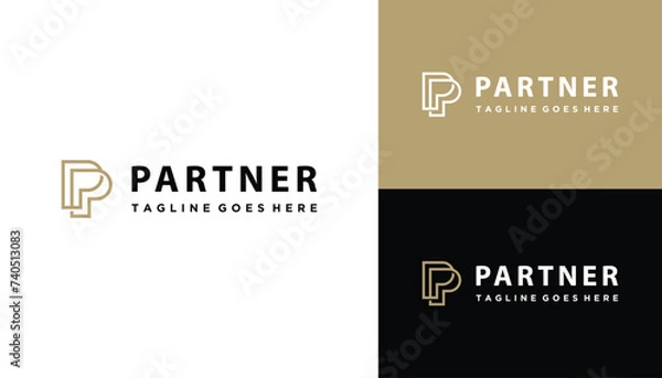 Fototapeta Golden Initial Letter P PP with Simple Connected classic Art Logo Design