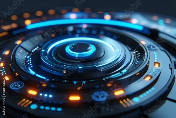 Obraz chip board with blue lights for technology background