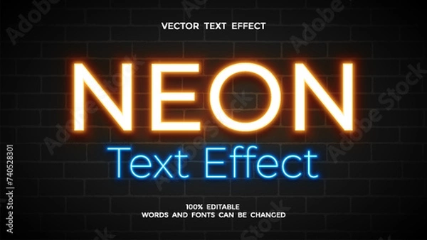 Obraz neon light editable text effect with orange and blue color
