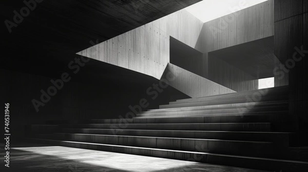 Fototapeta Interplay of light and shadow in brutalist interior