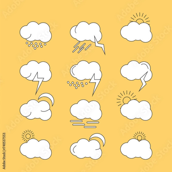 Obraz weather line icon pack including moon cloud warm light rain