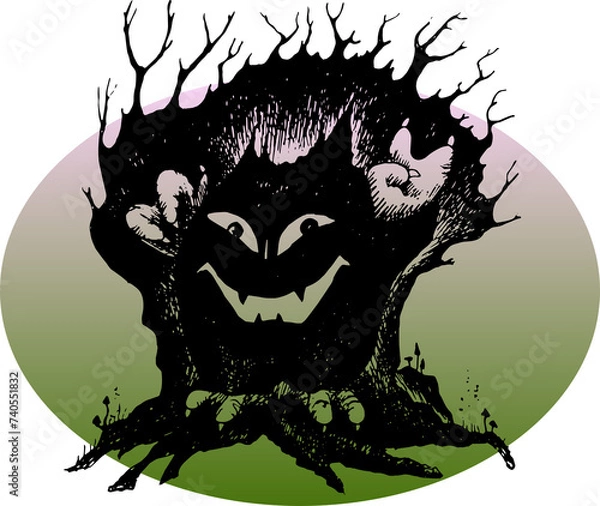 Fototapeta pen drawing of a scary monster emerging from a dark forest