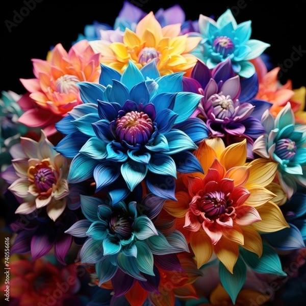 Obraz 3D render of abstract cut paper flowers in rainbow colors