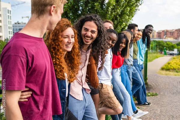 Obraz Multicultural Friends Laughing Together in Urban Setting