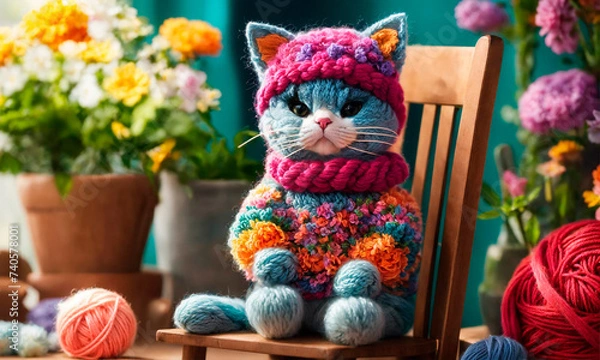 Fototapeta Crochet toy handicraft homemade threads. Selective focus.