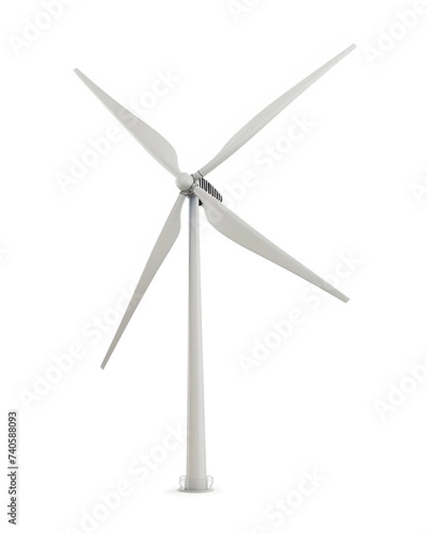 Fototapeta Wind turbine to generate electricity, alternative energy isolated on white background