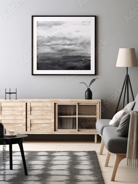 Fototapeta Ocean Shades: Bold Monochromatic Abstract Coastal Art Print in Grayscale Seascape
