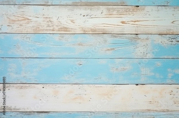 Fototapeta Rustic Charm: Vintage Blue Paint on Distressed Wooden Planks - Generative AI