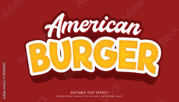 Fototapeta american burger food editable 3d text effect template bold typography and abstract style, food logo and fast food brand