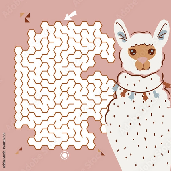 Obraz Maze labyrinth game Llama vector illustration. Square format puzzle for kids