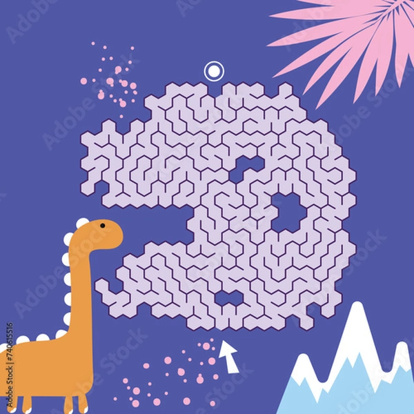 Obraz Maze labyrinth game Dino vector illustration. Square format puzzle for kids