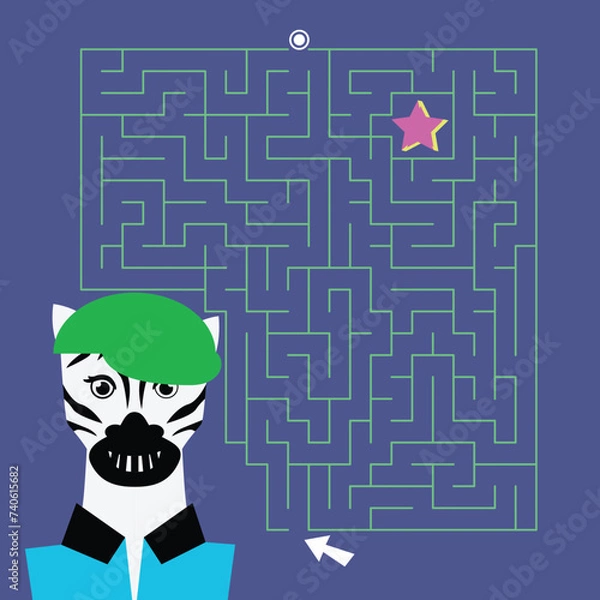 Obraz Maze labyrinth game Zebra vector illustration. Square format puzzle for kids