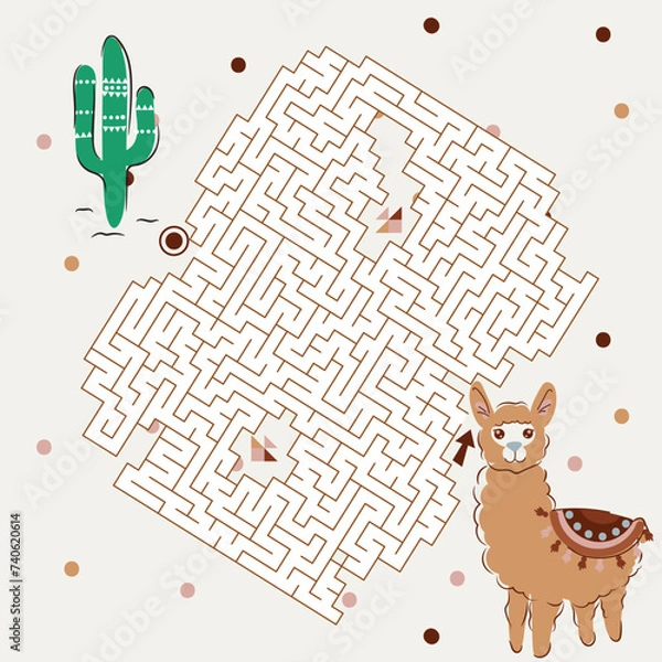 Obraz Maze labyrinth game Llama vector illustration. Square format puzzle for kids