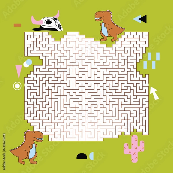 Obraz Maze labyrinth game Dino vector illustration. Square format puzzle for kids