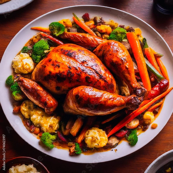 Fototapeta grilled chicken with vegetables, Generative ai, Ai Generated, Ai, Grilled chicken, Roasted chicken 