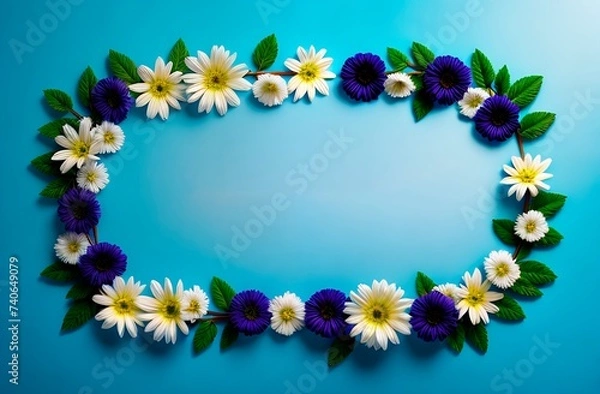 Fototapeta Top view image of white and blue dry flowers over pastel background .Flat lay