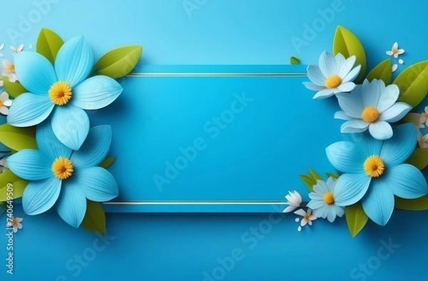 Fototapeta Top view image of white and blue dry flowers over pastel background .Flat lay