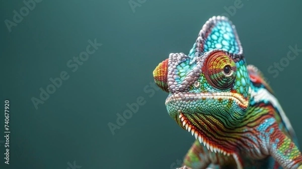 Fototapeta Chameleon on Green Background