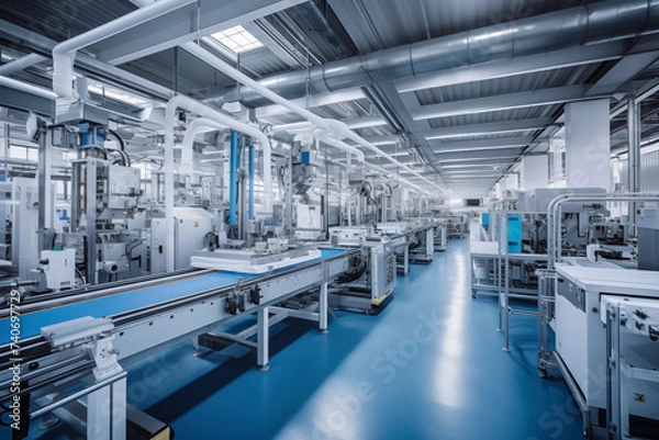 Fototapeta Production line at modern bright factory