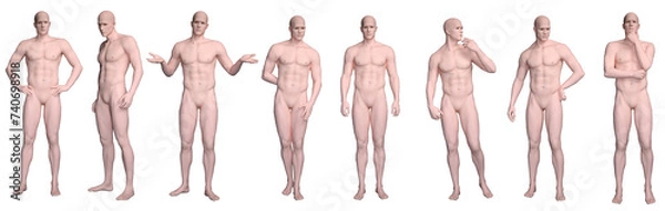 Fototapeta 3D Render : Portrait of  silicone texture male dummy character is standing, posing his body with common daily gesture, PNG transparent