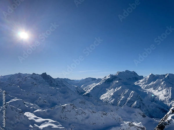 Fototapeta Scenes backcountry skiing near Verbier, Switzerland, in the Alps with ski touring