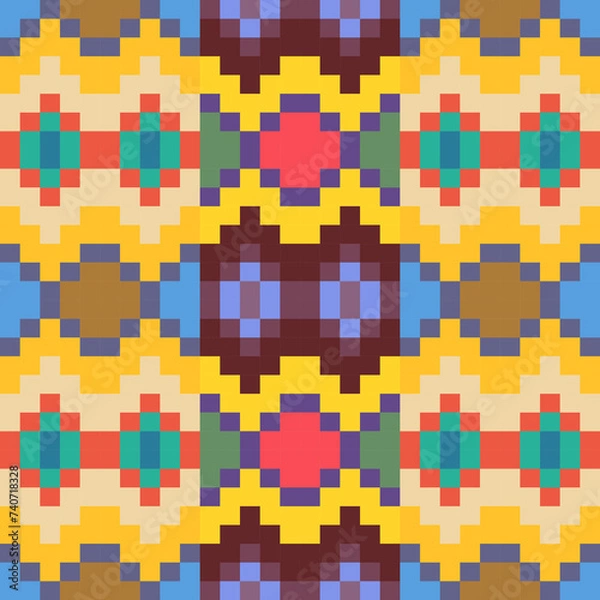 Obraz Pixel ethnic pattern. Geometric ethnic pattern. Pixel pattern. Colorful pixel ethnic pattern.