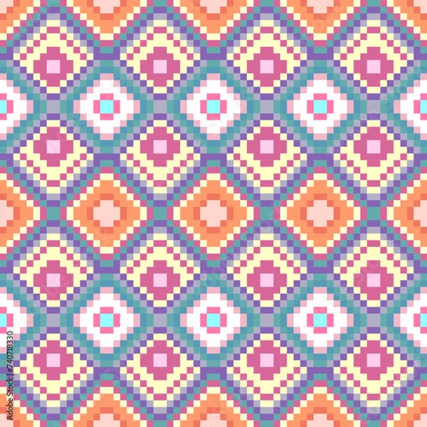 Obraz Pixel ethnic pattern. Geometric ethnic pattern. Pixel pattern. Colorful pixel ethnic pattern.