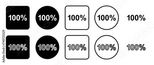 Fototapeta Icon set of 100 percent symbol. Filled, outline, black and white icons set, flat style.  Illustration on transparent background