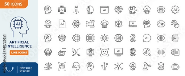 Fototapeta Artificial Intelligence Line Editable icon set. Editable stroke. Vector illustration	
