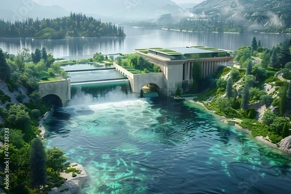 Fototapeta Hydro power plant on the river