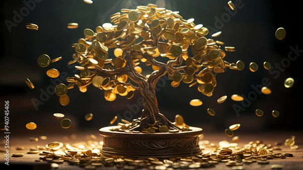 Fototapeta Stack of coins with blurred background