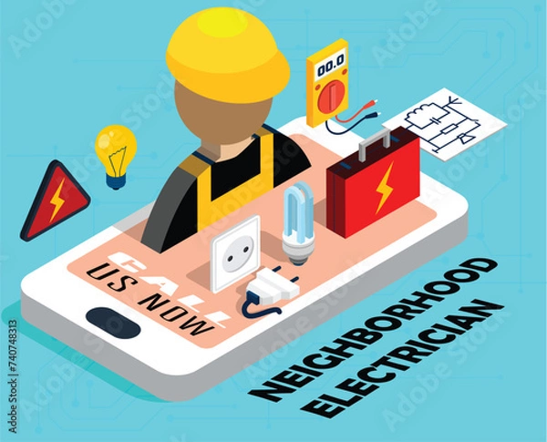 Obraz Cute cartoon icon vector illustration of an electrician. Can be use for advertisement  picture. 