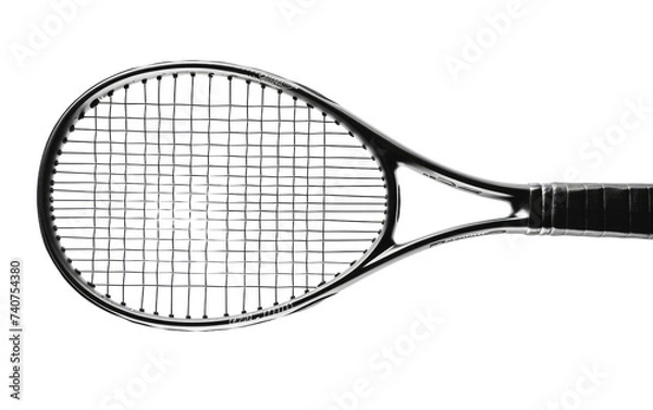 Fototapeta A Black and White Photo of a Tennis Racket. This photo captures a black and white image of a tennis racket. on White or PNG Transparent Background.