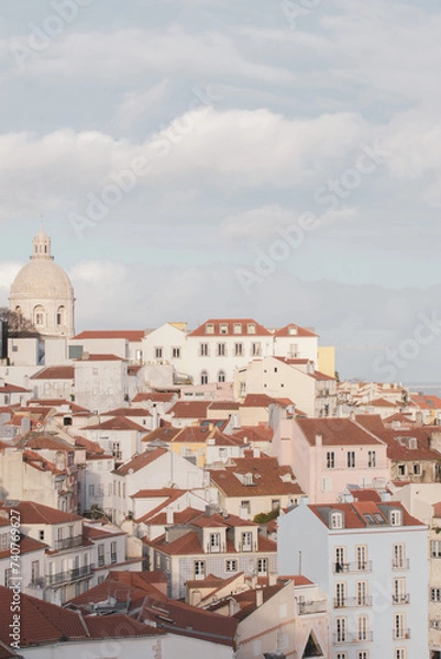 Fototapeta View of Alfama district with Monastery of São Vicente de Fora from Santa Luzia Viewpoint at Lisbon, Portugal. Jewish neighborhood in Lisbon.	