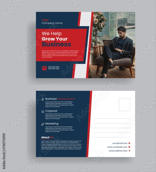 Obraz Modern and creative  business postcard editable template design.