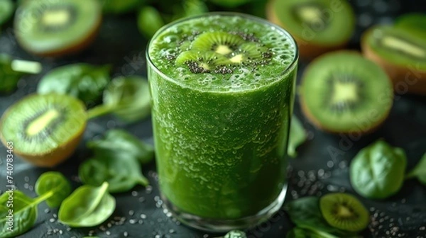 Fototapeta Green vegetable smoothie, healthy nutrition background. Generative AI